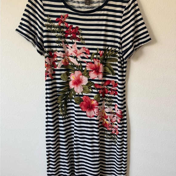 Tommy Bahama Navy and White Striped Dress with Floral Detail - Picture 2 of 4